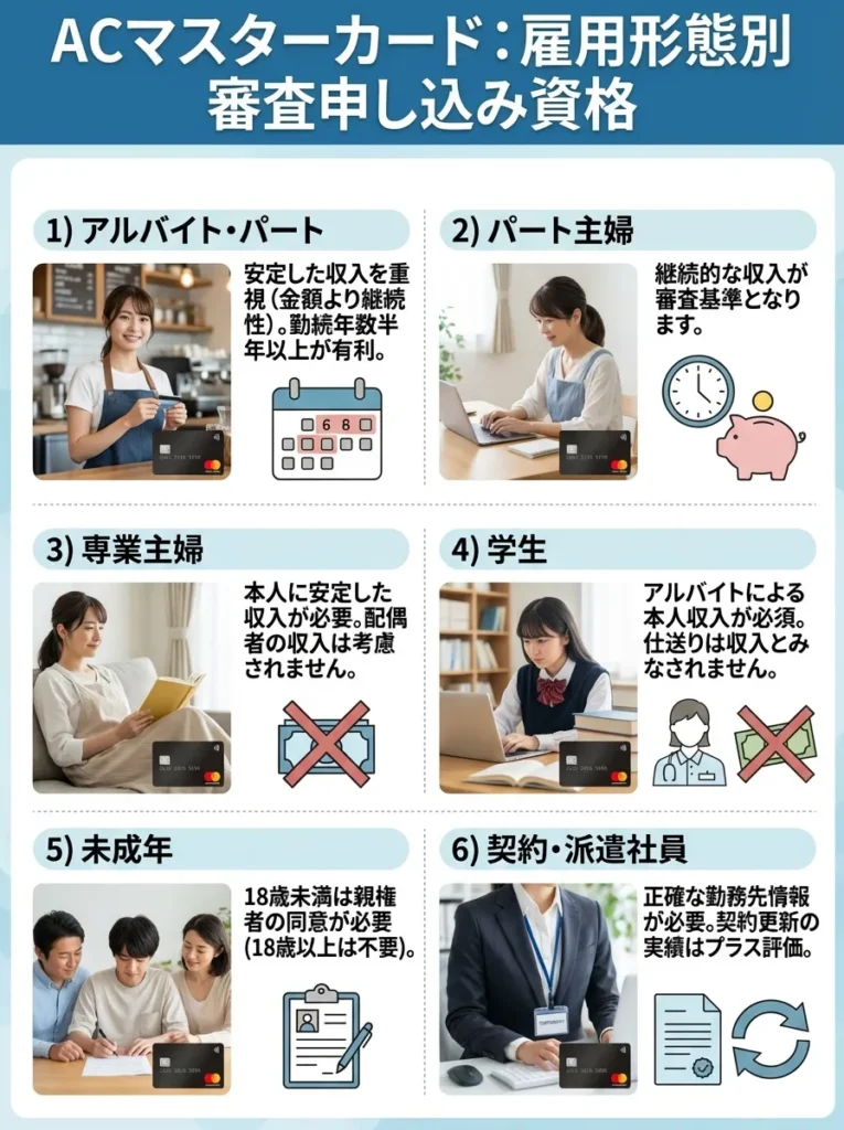 ACマスターカードは、正社員だけでなく、アルバイトやパート、学生の方でも発行できる可能性