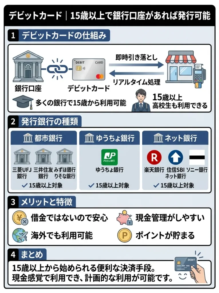 デビットカード｜15歳以上で銀行口座があれば発行可能