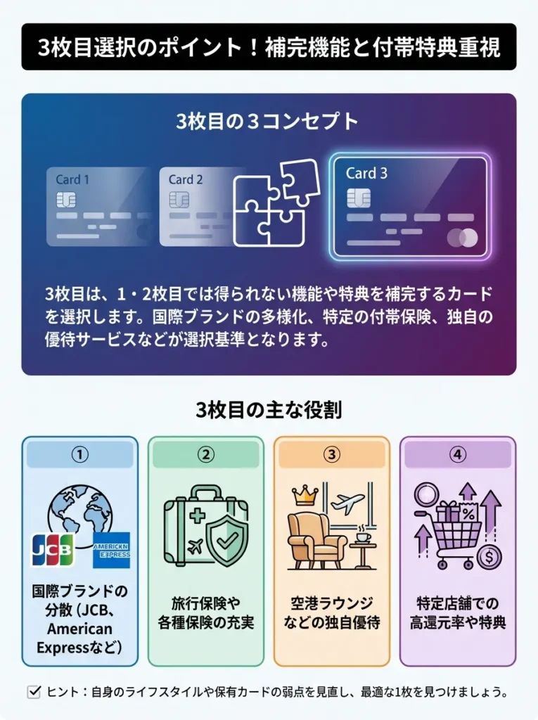 3枚目選択のポイント！補完機能と付帯特典重視