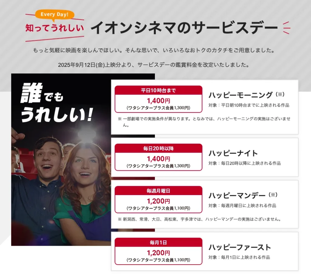 イオンシネマ割引料金一覧！安い順ランキング【2025年最新版】