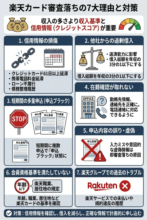楽天カード審査に落ちる7つの主要原因と完全対策