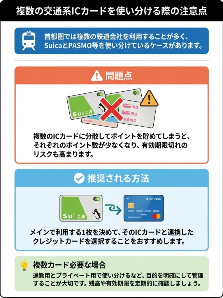 複数の交通系ICカードを使い分ける際の注意点