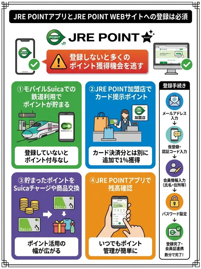 JRE POINTアプリとJRE POINT WEBサイトへの登録は必須