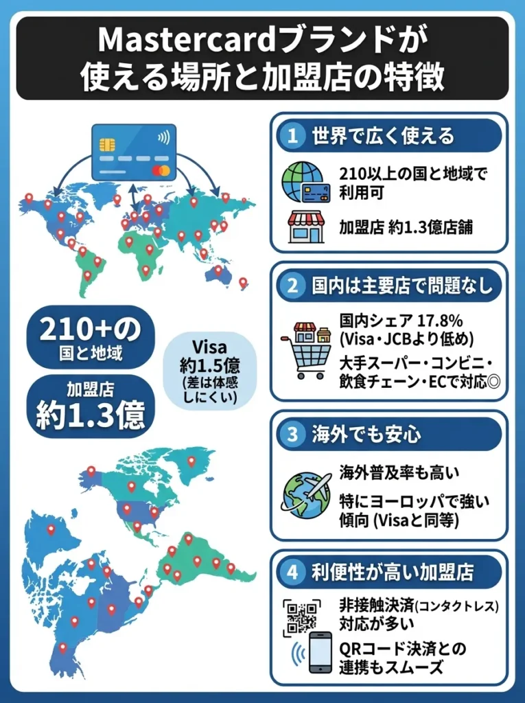 Mastercardブランドが使える場所と加盟店の特徴