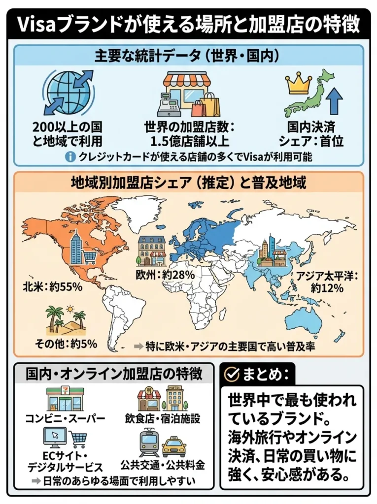 Visaブランドが使える場所と加盟店の特徴