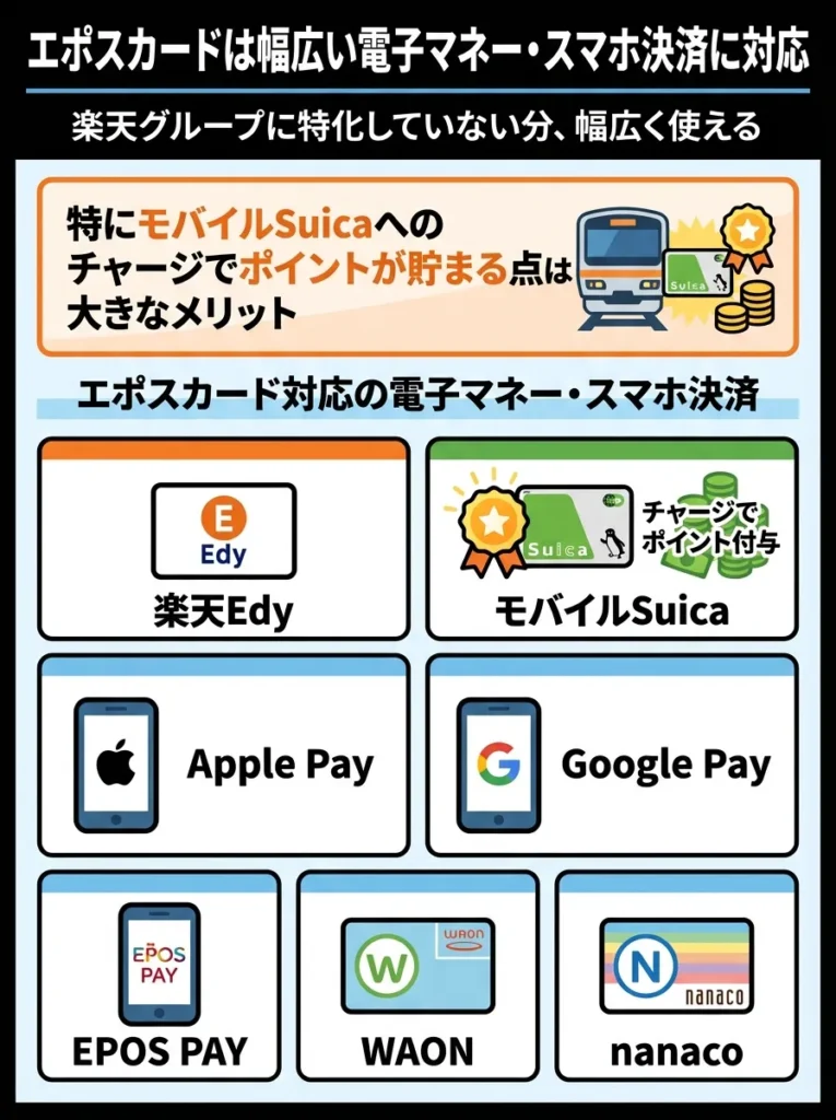 エポスカードは幅広い電子マネー・スマホ決済に対応