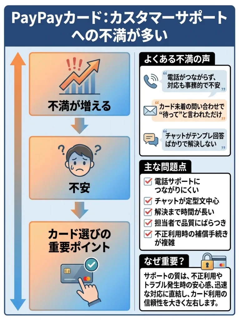 カスタマーサポートの対応に不満の声が多い