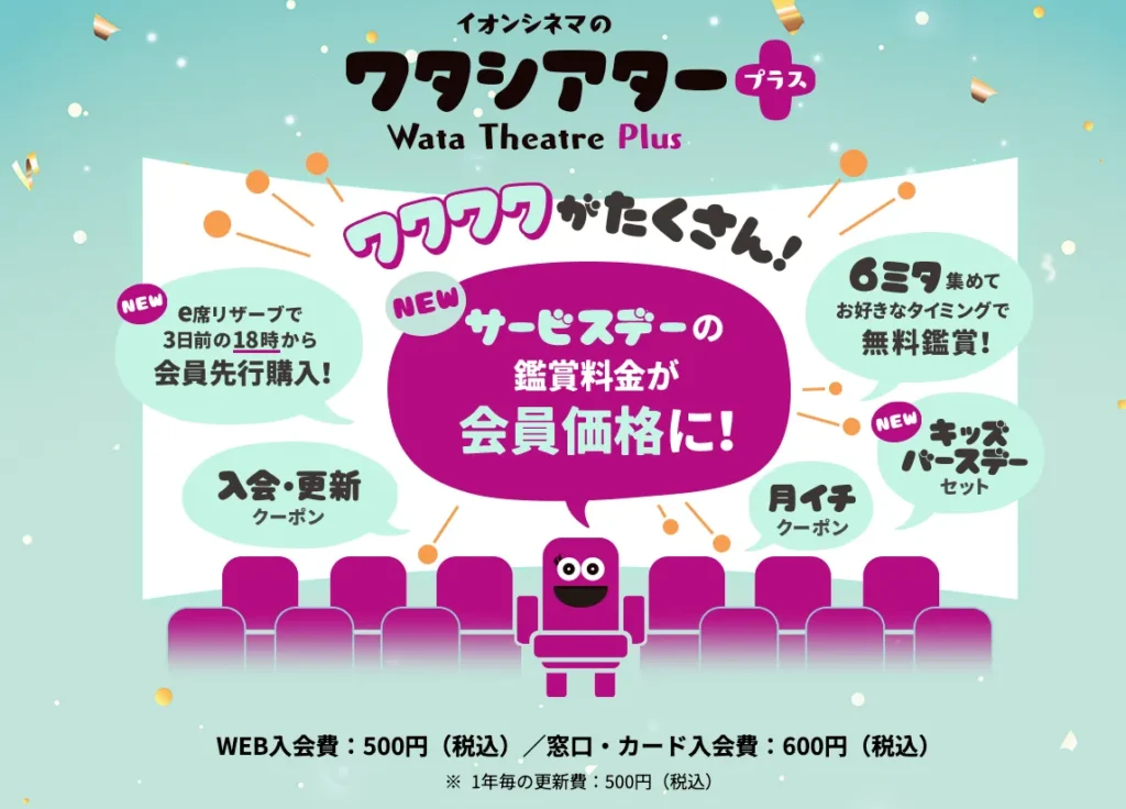ワタシアタープラス会員限定のクーポン特典