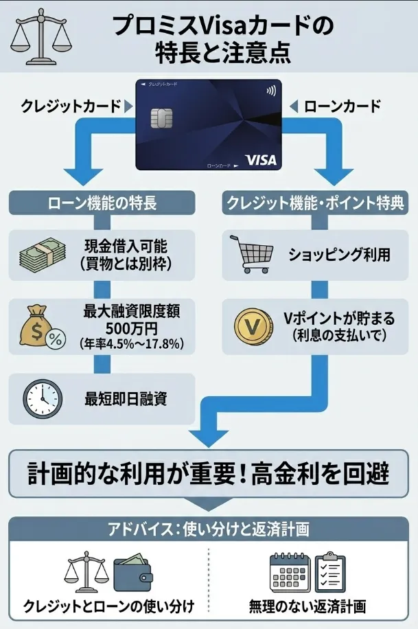 クレジット機能での買い物とは別に、カードローンとして現金を借り入れることが可能です。利用限度額は最大500万円で、金利は年4.5%から17.8%となっています。初めて利用する方の場合、上限金利の17.8%が適用されることが多いですが、利用実績を積み重ねることで金利が下がる可能性もあります。
プロミスのカードローン機能は、最短3分で融資が可能という迅速さも魅力です。急な出費が必要になった時に、すぐに対応できる点は大きな安心材料となるでしょう。ATMからの借り入れはもちろん、銀行口座への振込融資にも対応しています。