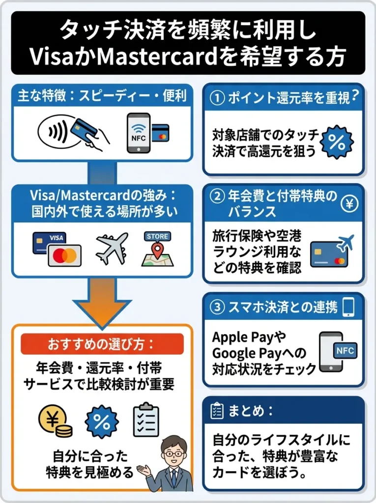 タッチ決済を頻繁に利用しVisaかMastercardを希望する方