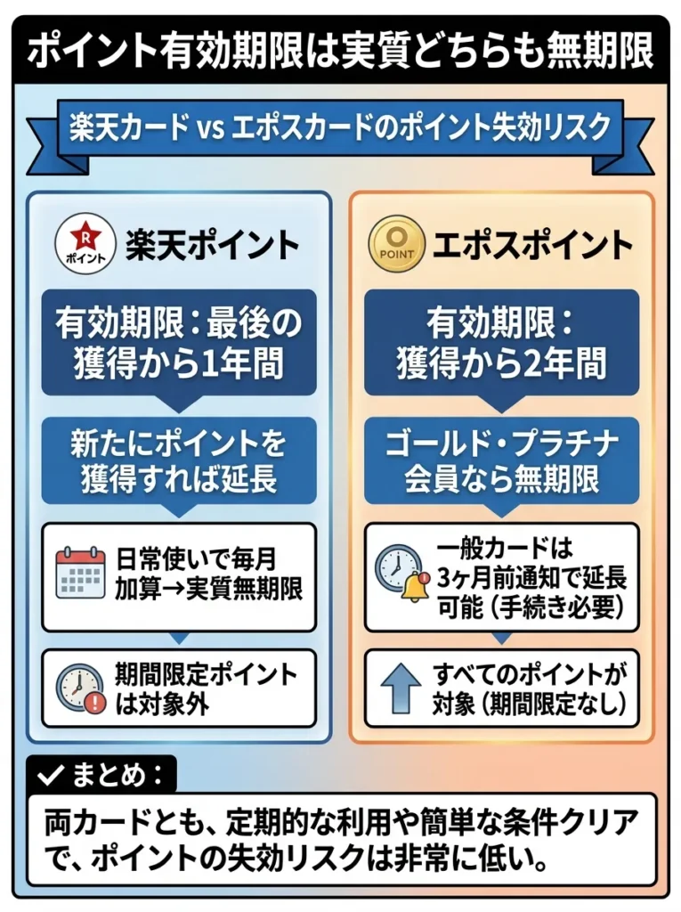 ポイント有効期限は実質どちらも無期限