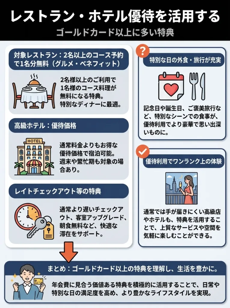 レストランやホテルの優待特典を活用する