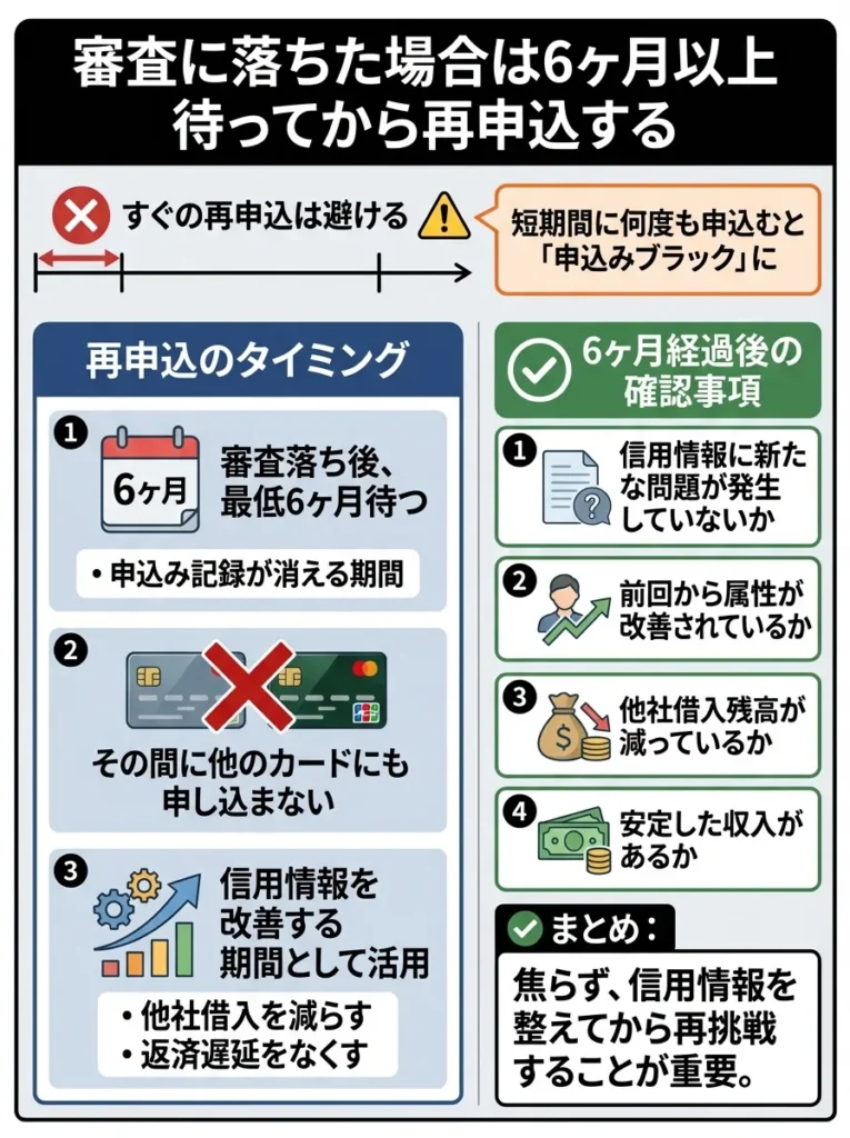 審査に落ちた場合は6ヶ月以上待ってから再申込する