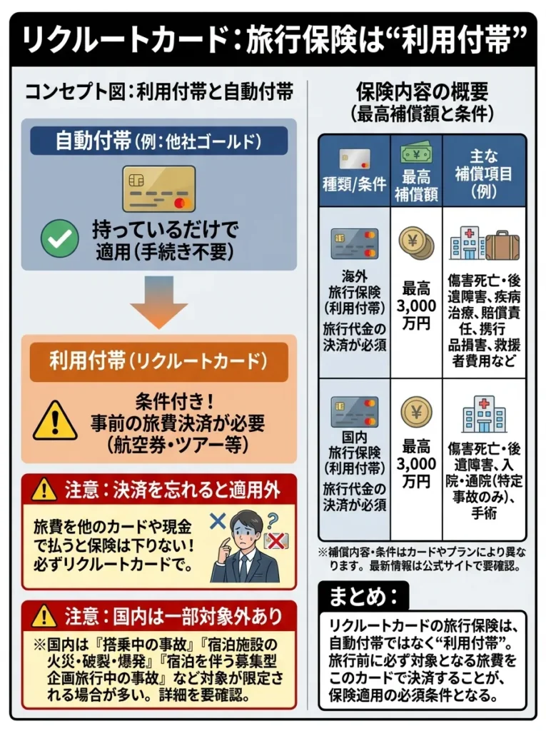 旅行保険が利用付帯で自動適用されない