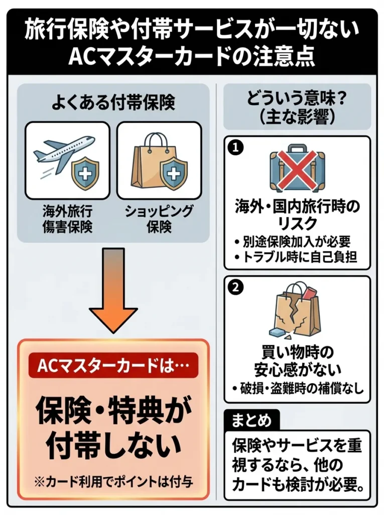 旅行保険や付帯サービスが一切ない