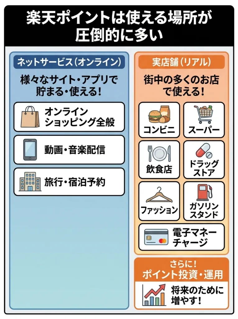 楽天ポイントは使える場所が圧倒的に多い