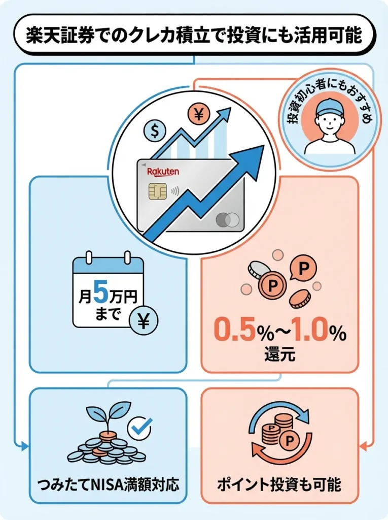 楽天証券でのクレカ積立で投資にも活用可能