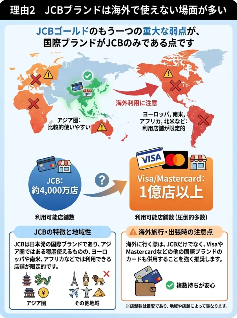理由2 JCBブランドは海外で使えない場面が多い