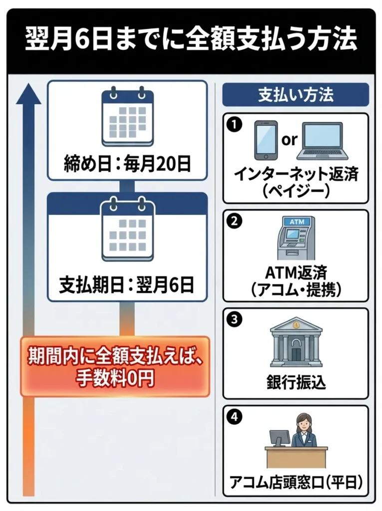 翌月6日までに全額支払う方法