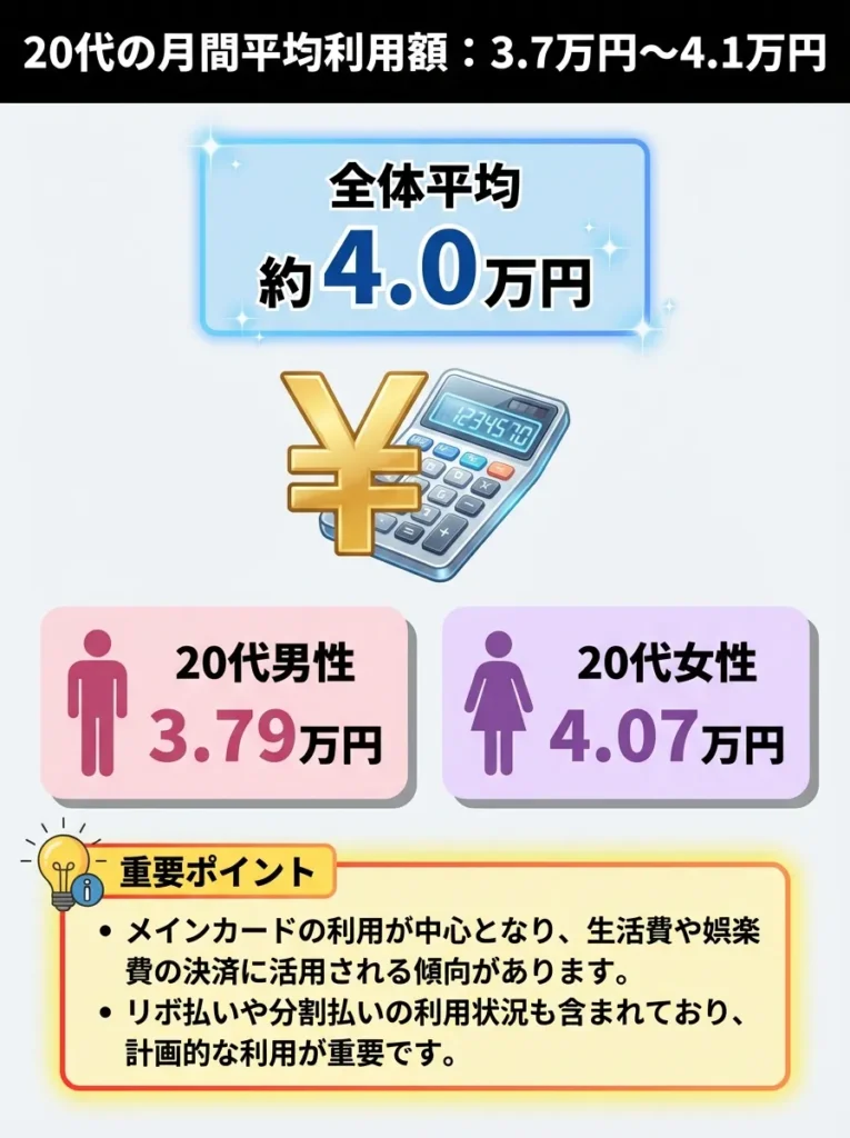 20代の月間平均利用額は3.7万円〜4.1万円