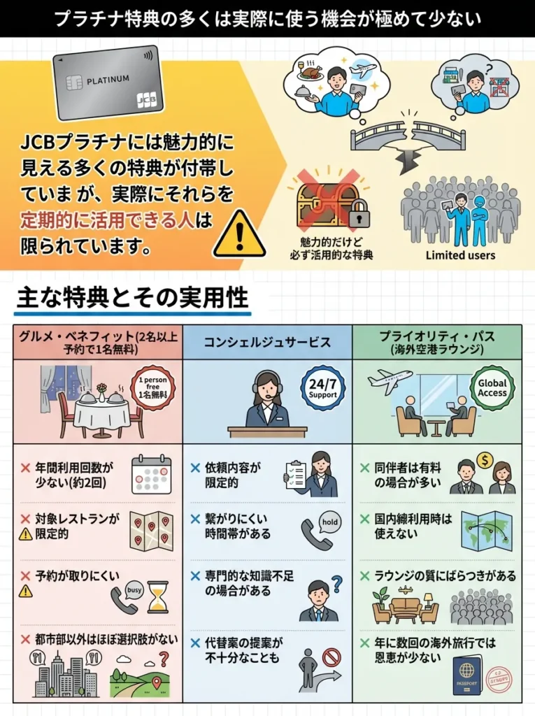 プラチナ特典の多くは実際に使う機会が極めて少ない