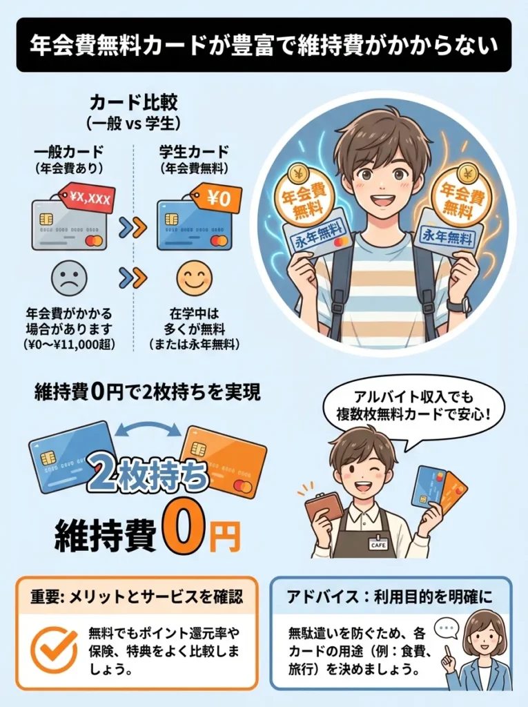 年会費無料カードが豊富で維持費がかからない