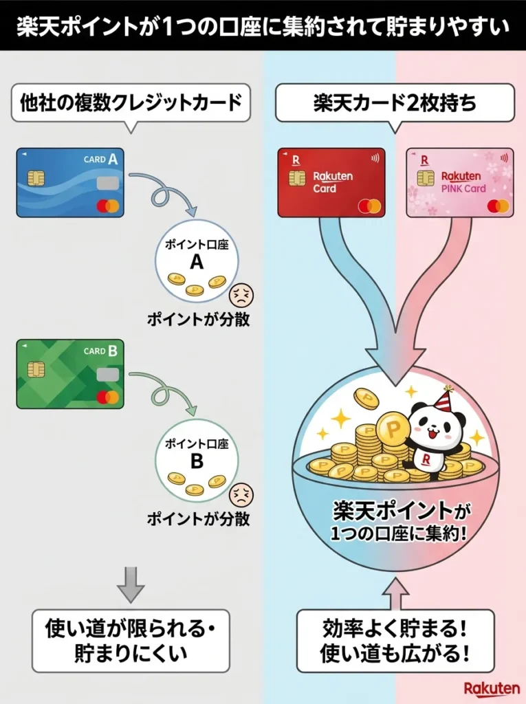 楽天ポイントが1つの口座に集約されて貯まりやすい