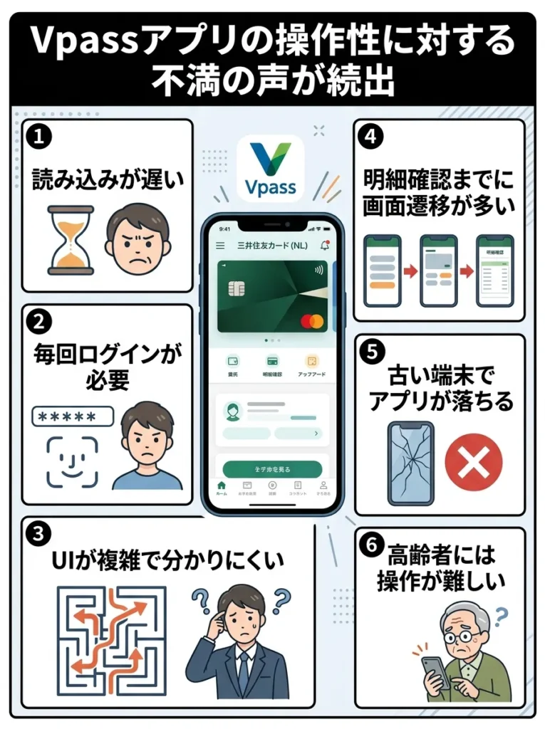Vpassアプリの操作性に対する不満の声が続出