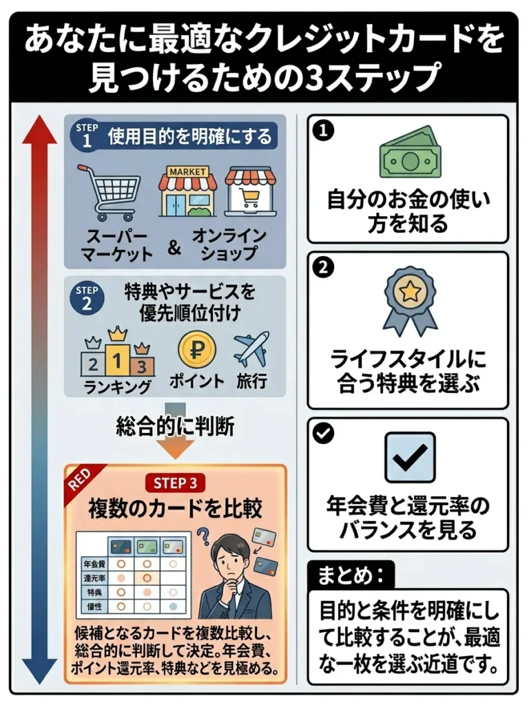 あなたに最適なクレジットカードを見つけるための3ステップ