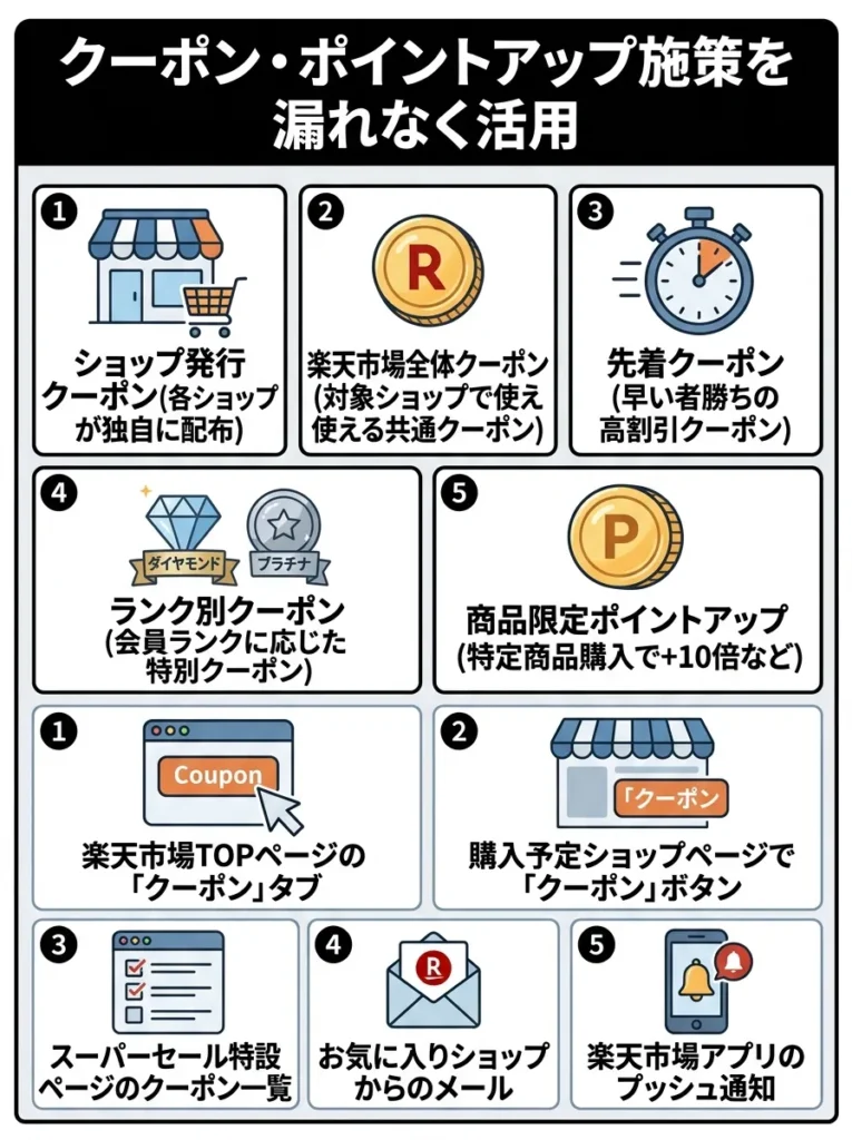 クーポン・ポイントアップ施策を漏れなく活用