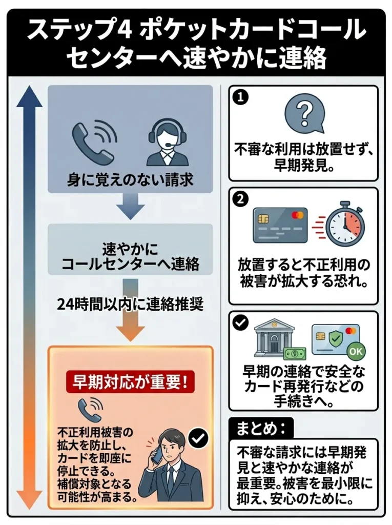 ステップ4 ポケットカードコールセンターへ速やかに連絡
