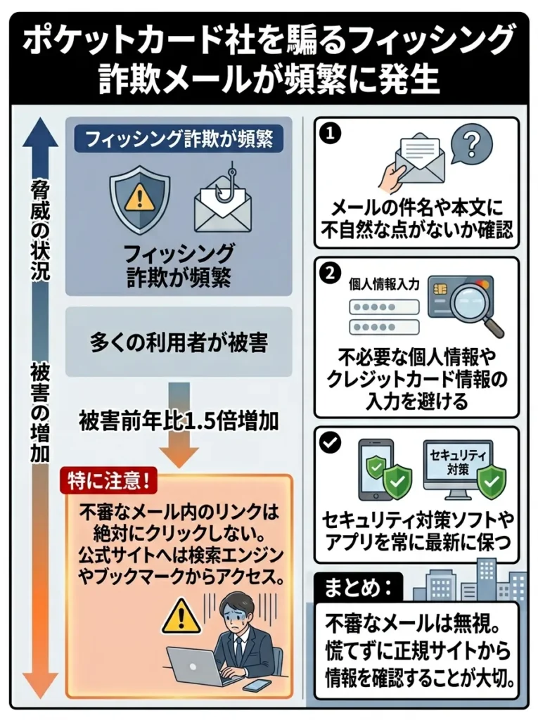 ポケットカード社を騙るフィッシング詐欺メールが頻繁に発生