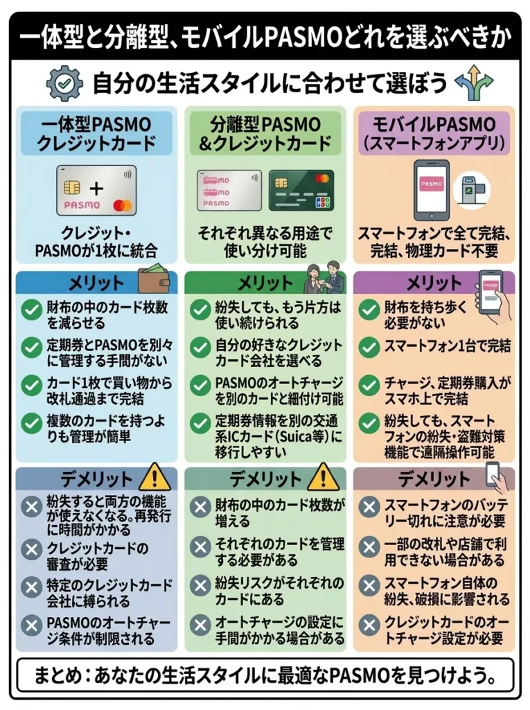 一体型と分離型、モバイルPASMOどれを選ぶべきか