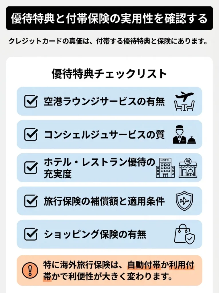 優待特典と付帯保険の実用性を確認する