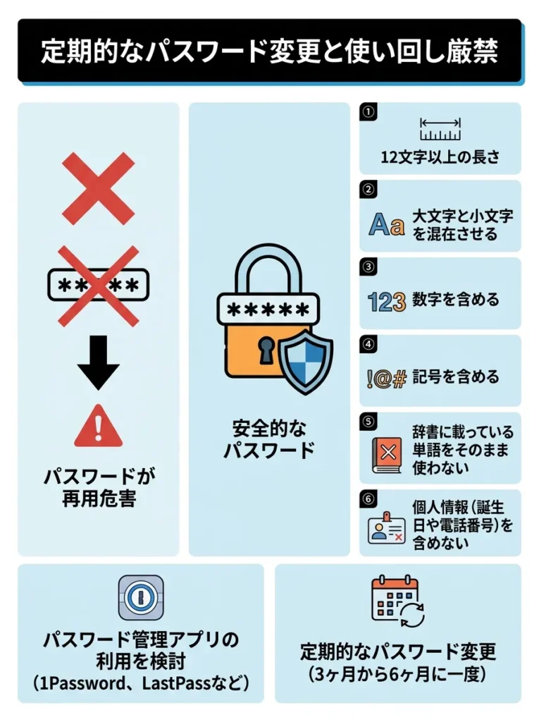 定期的なパスワード変更と使い回し厳禁