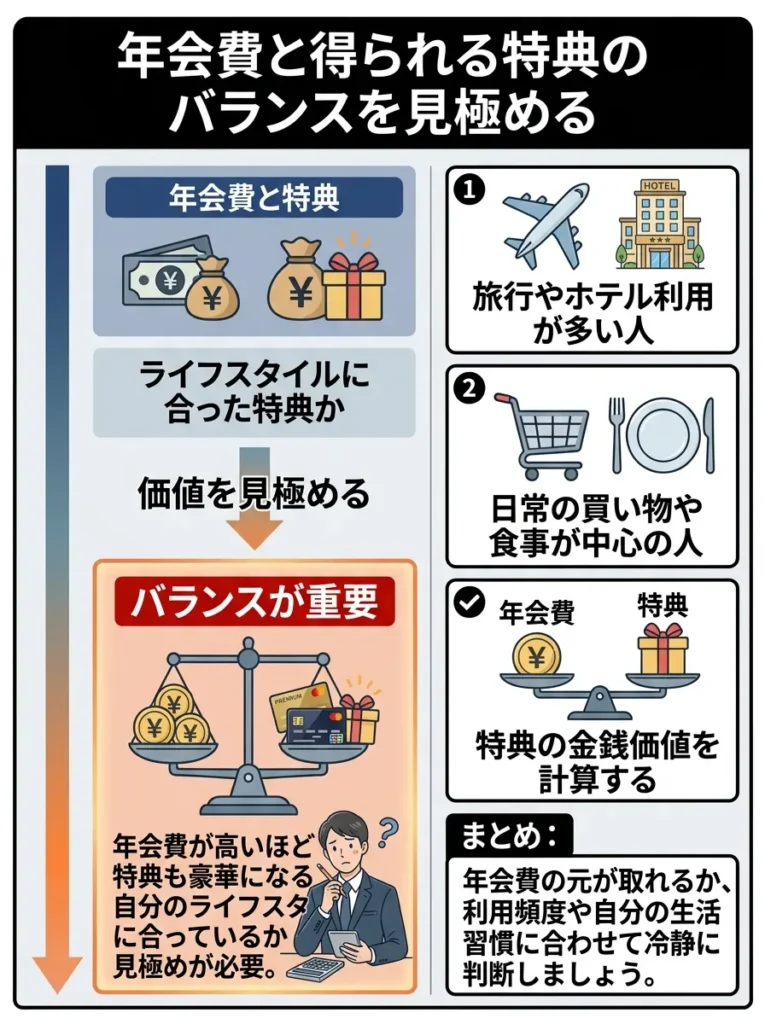 年会費と得られる特典のバランスを見極める