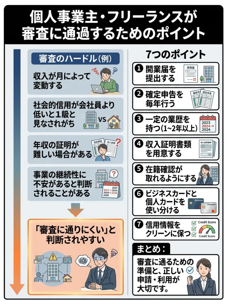 個人事業主・フリーランスが審査に通過するためのポイント