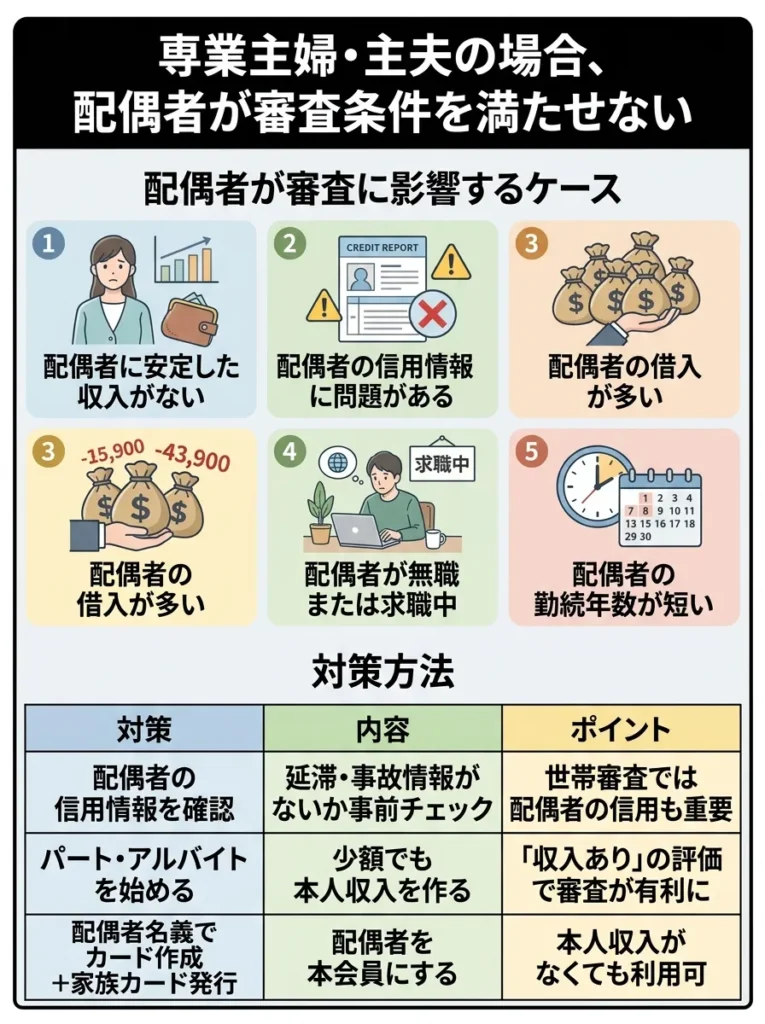 専業主婦・主夫の場合、配偶者が審査条件を満たせない
