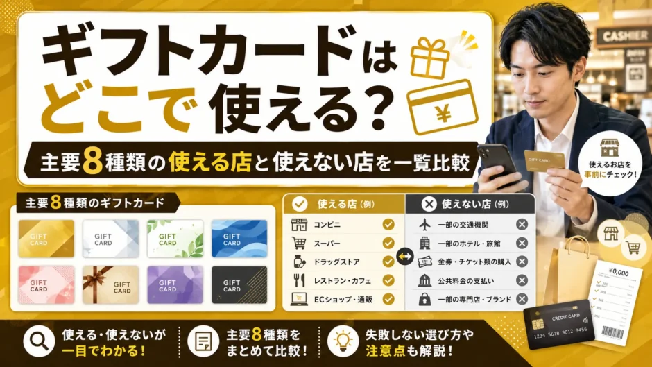 ギフトカードはどこで使える？主要8種類の使える店と使えない店を一覧比較