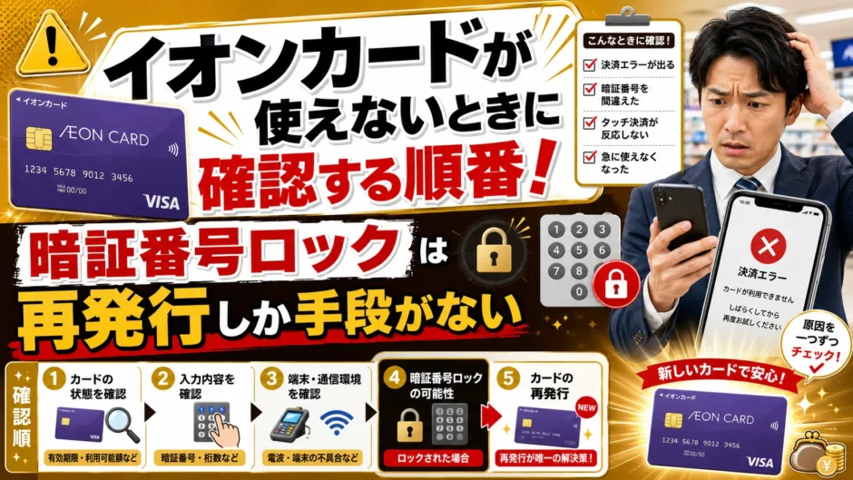 イオンカードが使えないときに確認する順番！暗証番号ロックは再発行しか手段がない