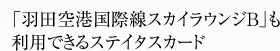 「羽田空港国際線スカイラウンジB」も利用できるステイタスカード